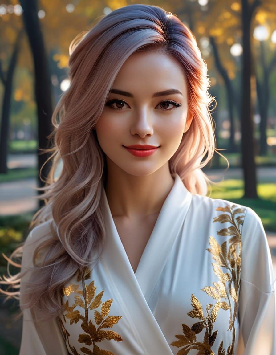 Young Woman in White Robe: Vibrant Oil Painting