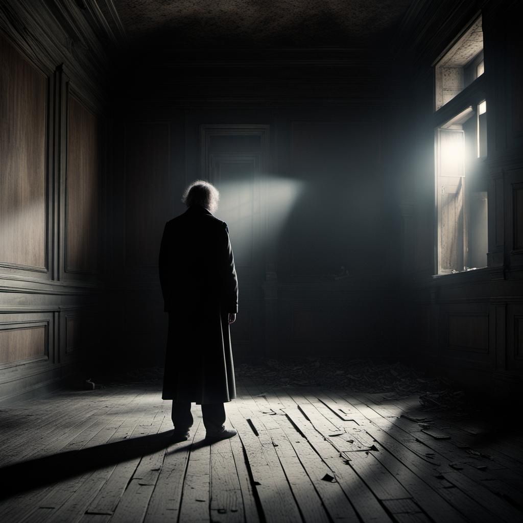 Abandoned Room in Eerie Moonlight with Flickering Shadows