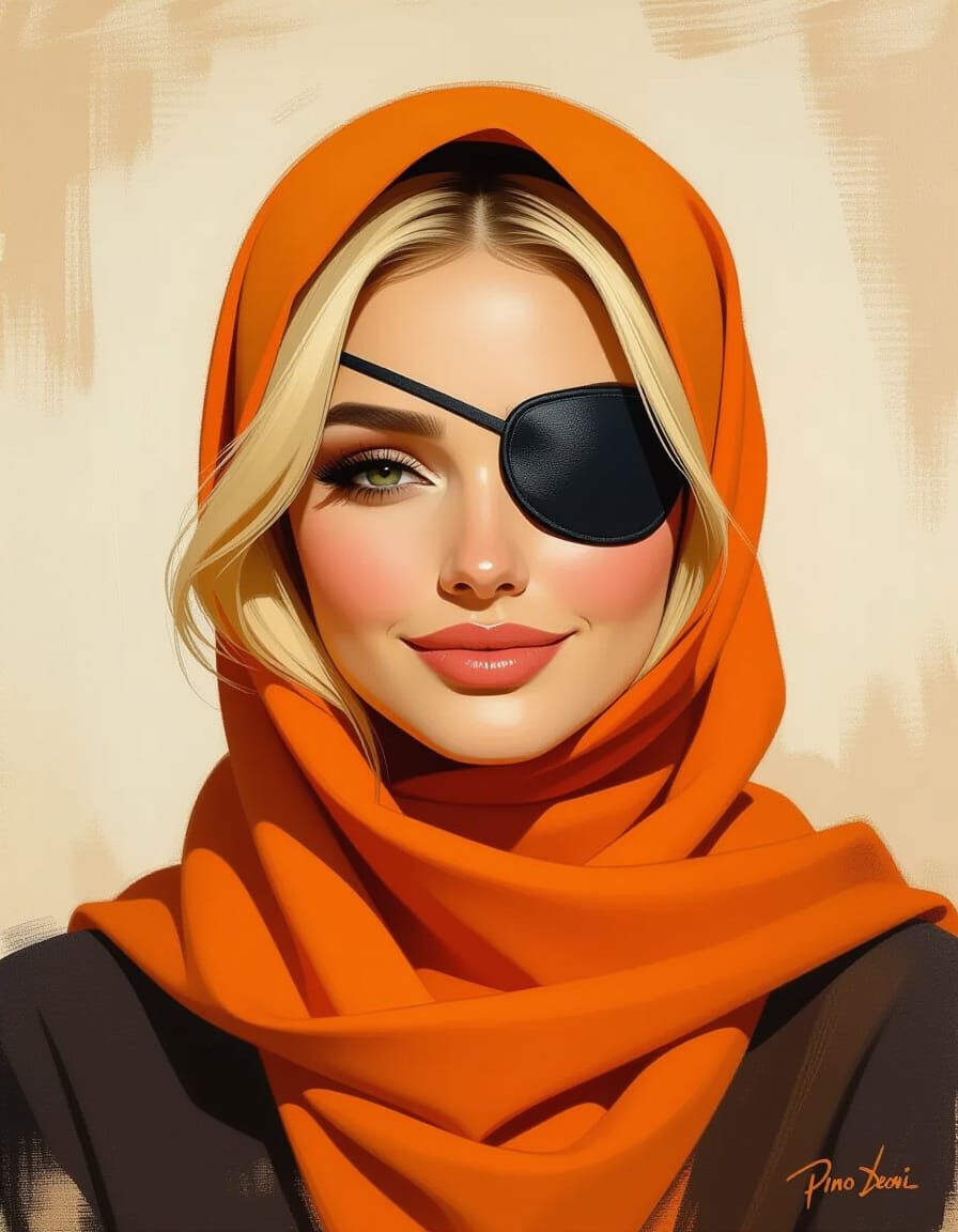 Eye-patched Woman in Hijab: An Oil Painting