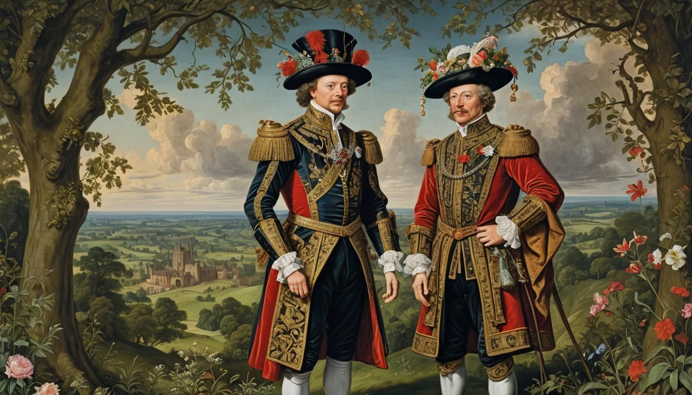 Historical Figures in a Surrealist Landscape