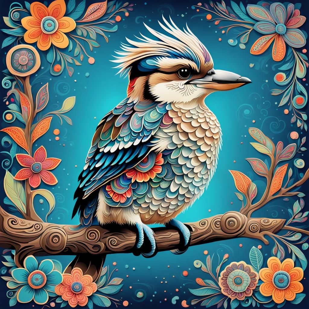 Whimsical Kookaburra Bird Illustration