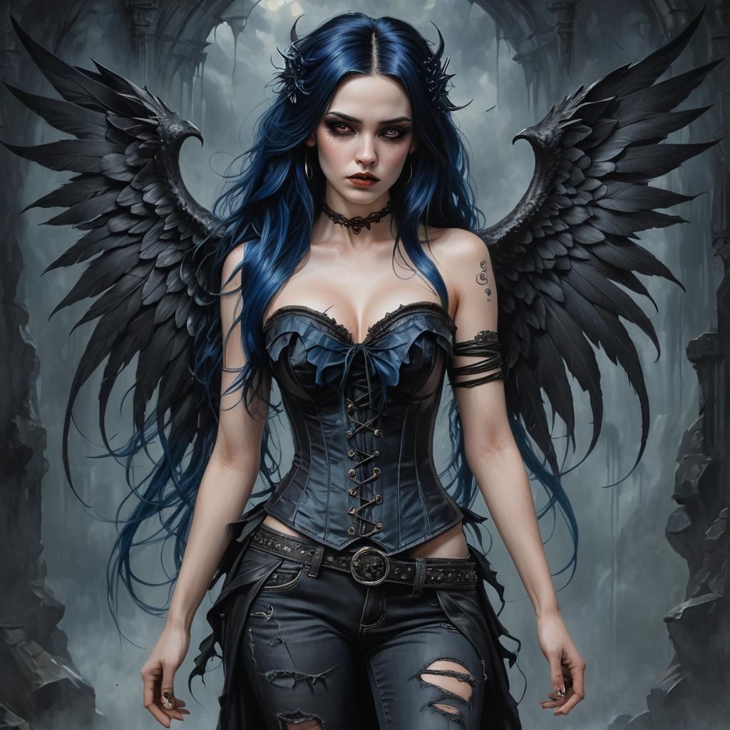 Gothic Beauty with Demon Wings in Hyperrealism