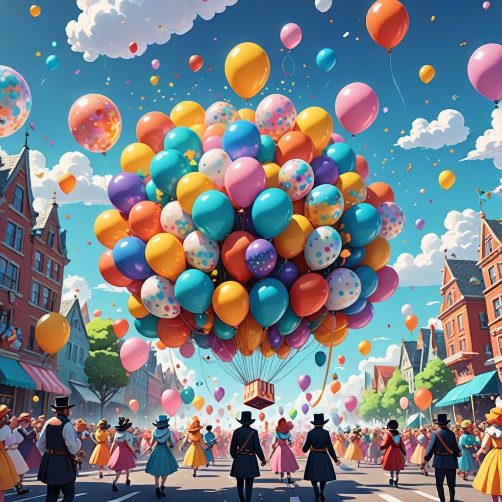 Whimsical Balloon Day Parade in Cartoon Style