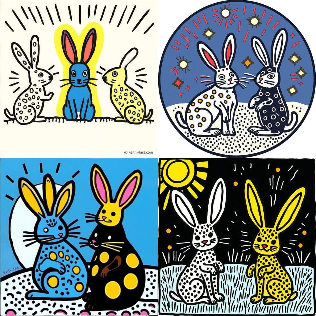 Rabbits in Keith Haring Pop Art Style