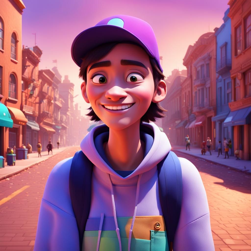 Joyful Depressed Teenager in Bright 3D Style