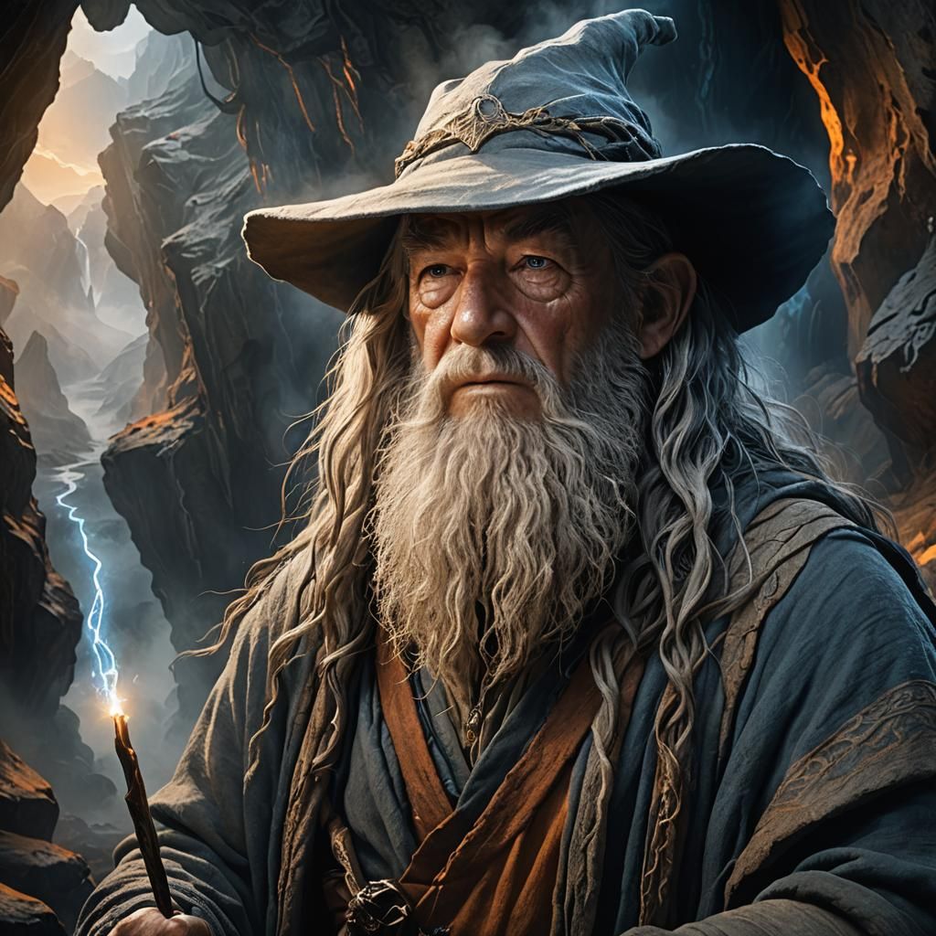 Gandalf Portrait in Misty Cave, Fantasy Concept Art