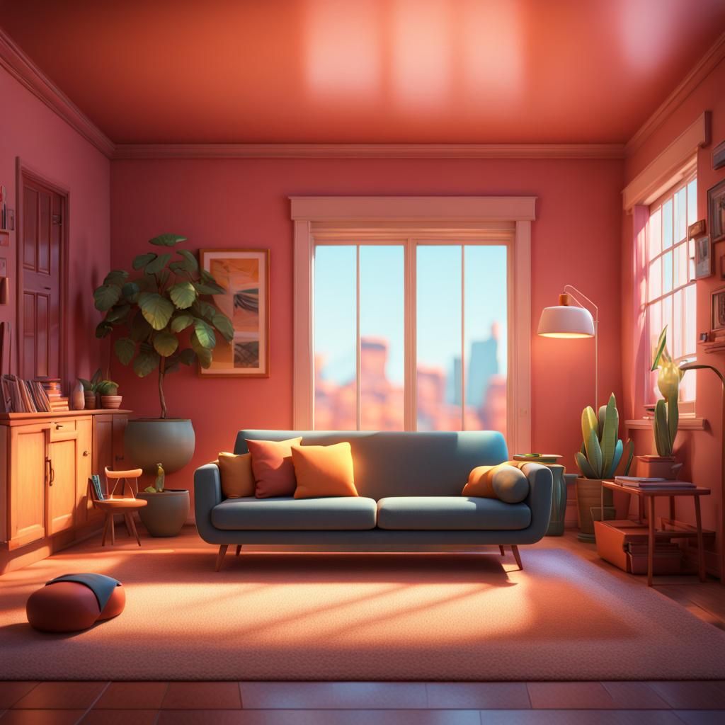 Cozy Living Room in Pixar Style 3D Art