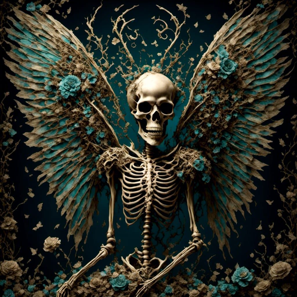 Skeletal Fairy with Flowing Wings in Pastel