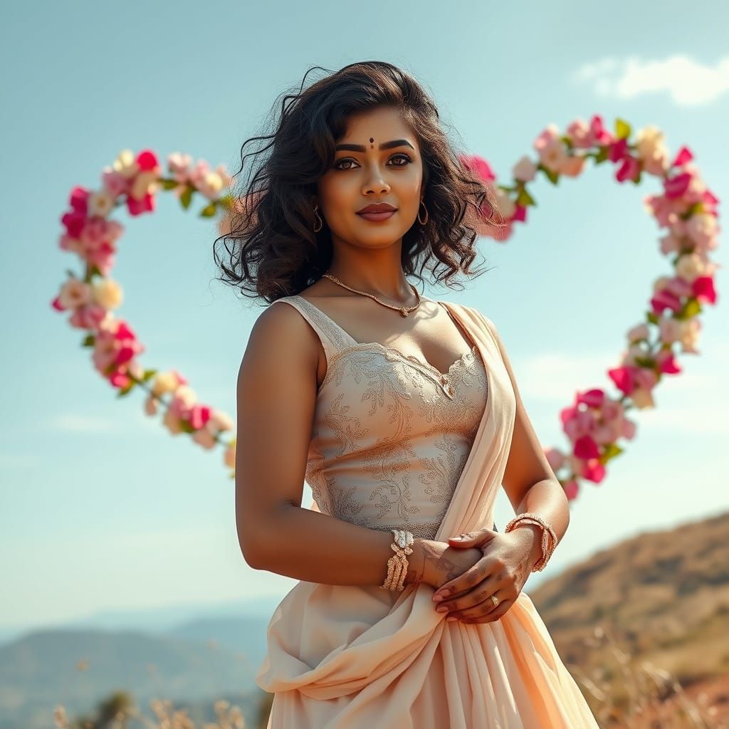 Elegant Indian Woman in Wedding Dress, Hyperrealistic