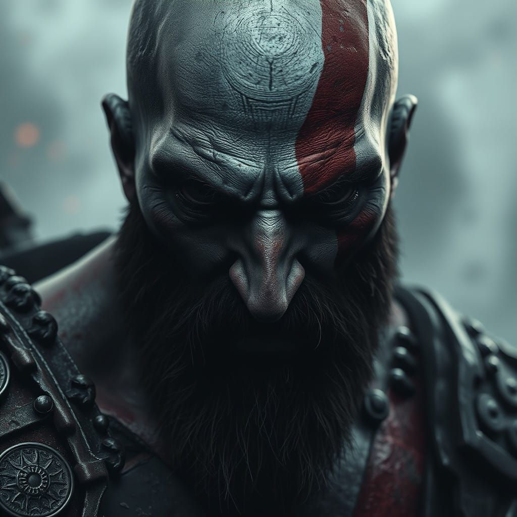 Kratos, God of War, in Gritty Hyperrealism