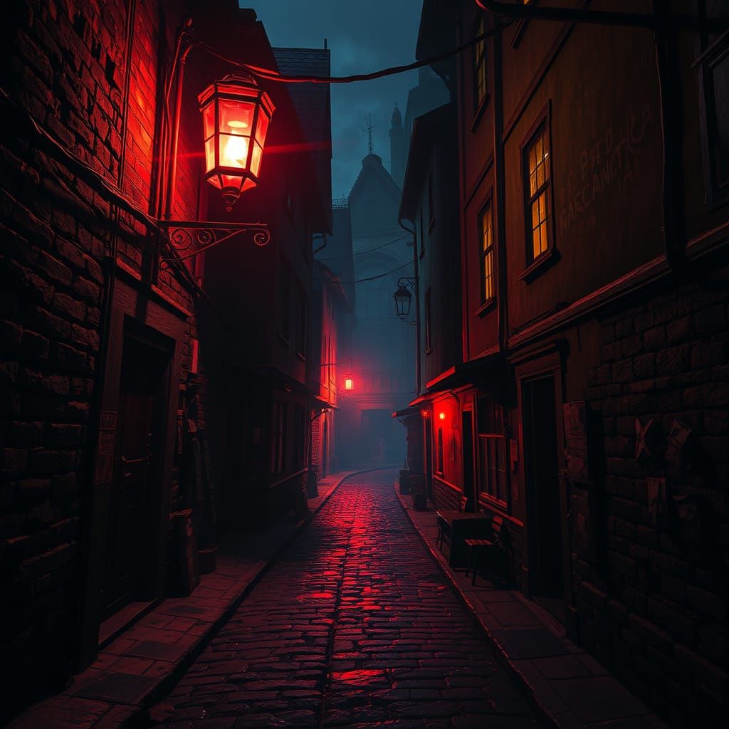 Dark Fantasy Night Ambush in Cobbled Port Alleyway