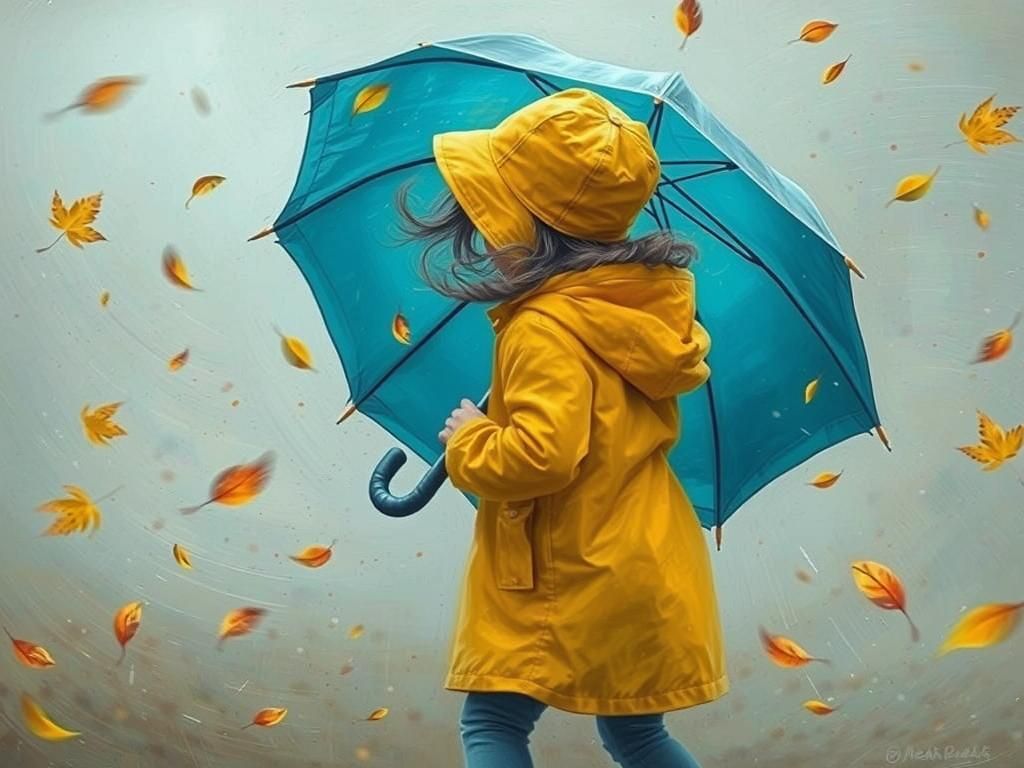 Girl in Storm with Kite: An Oil Painting