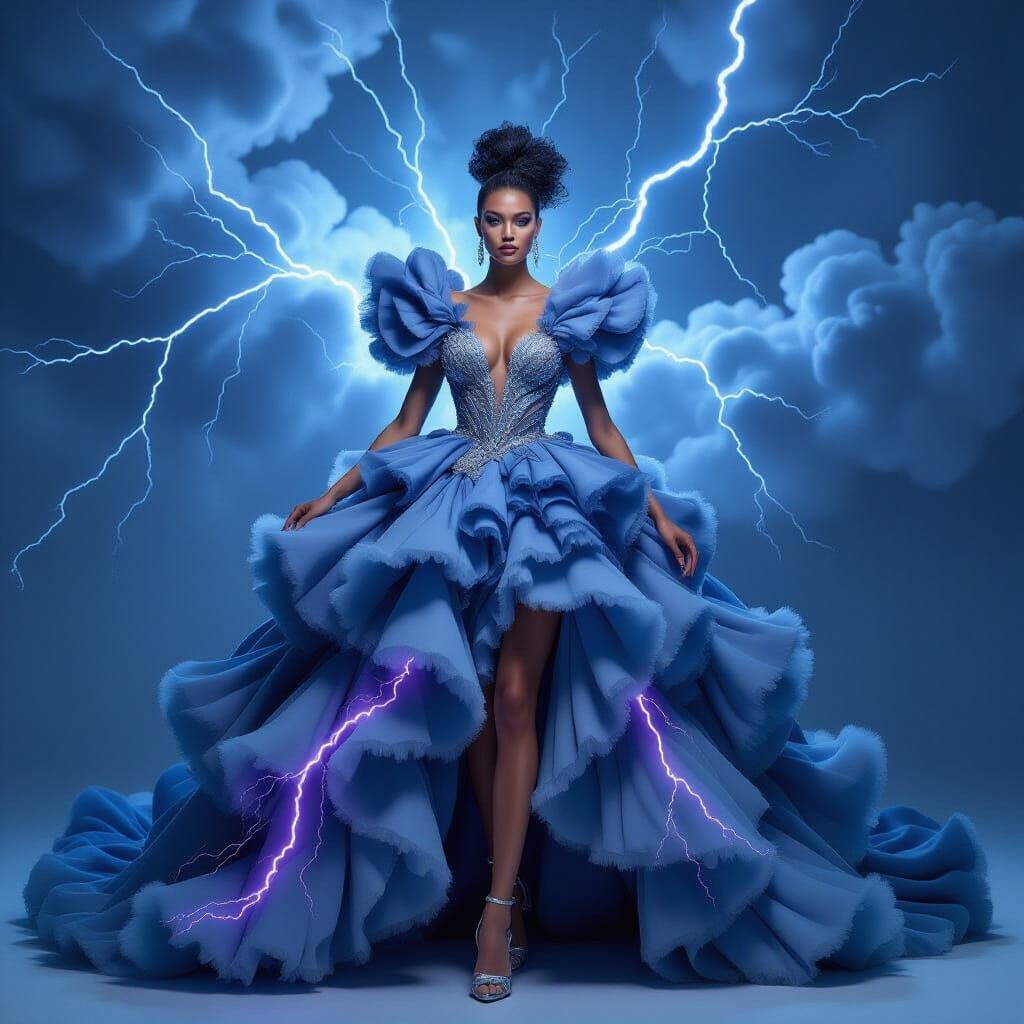 Supernatural Fashion Model in Storm Cloud Gown