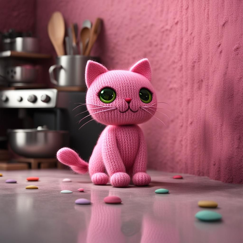 small pink knitted cat plush