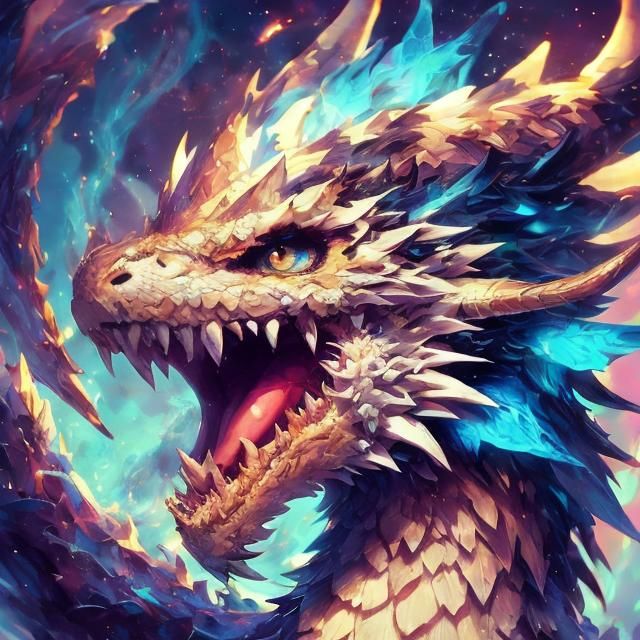 Adorable Mythical Dragon Roaring in Vaporwave Style