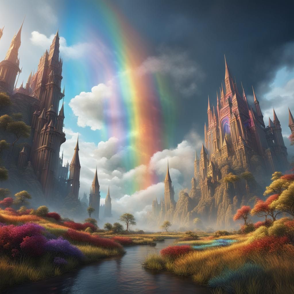 Rainbow Sky: Detailed Matte Painting in Deep Color