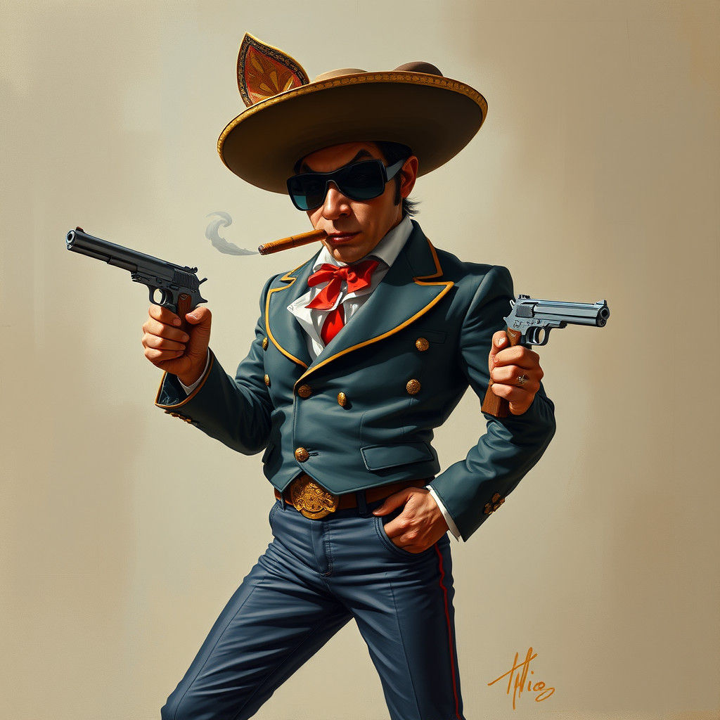 Monkey Torero with Pistols in Surreal Style