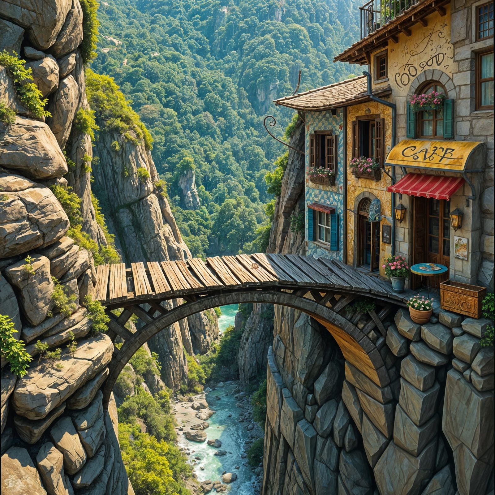 Rustic Bridge in Vibrant Whimsy