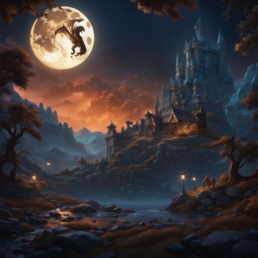Fantastical Moonlit Landscape in Detailed Matte Painting