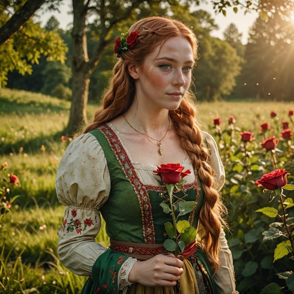 Medieval Irish Princess in a Field, Photorealistic