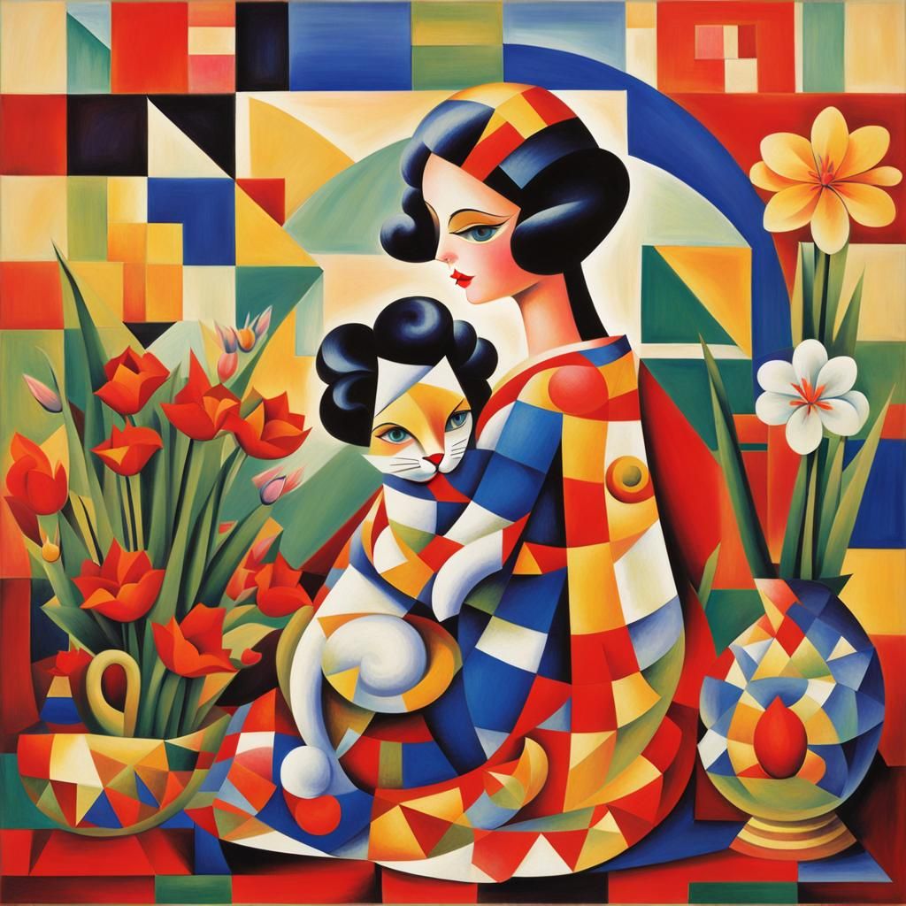 Maneki Neko Betty Boop in Abstract Cubism Style