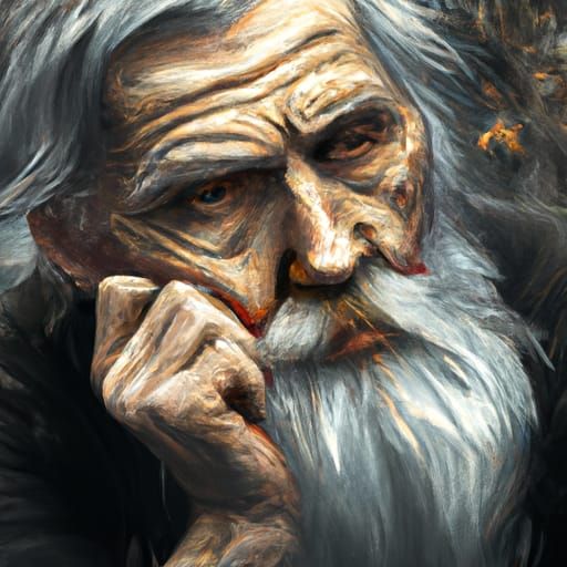 Lonely Old Man Portrait in Hyperdetailed Style
