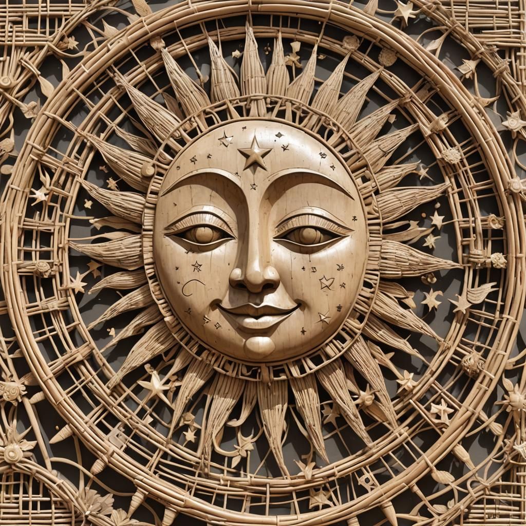 Wicker Sun, Moon, and Stars in Art Deco Style
