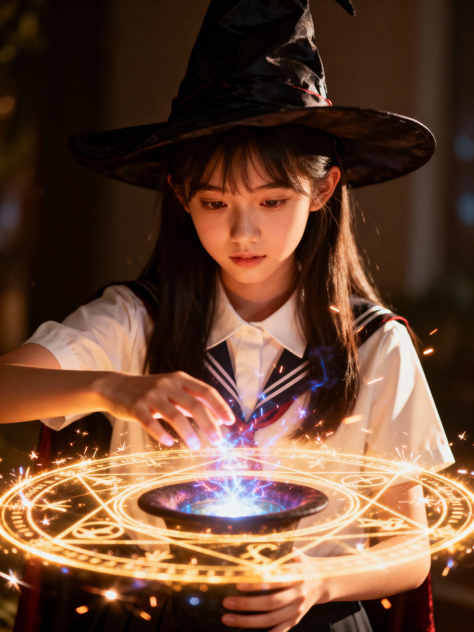 Magician Girl Performing Magic Trick in Cinematic Lighting