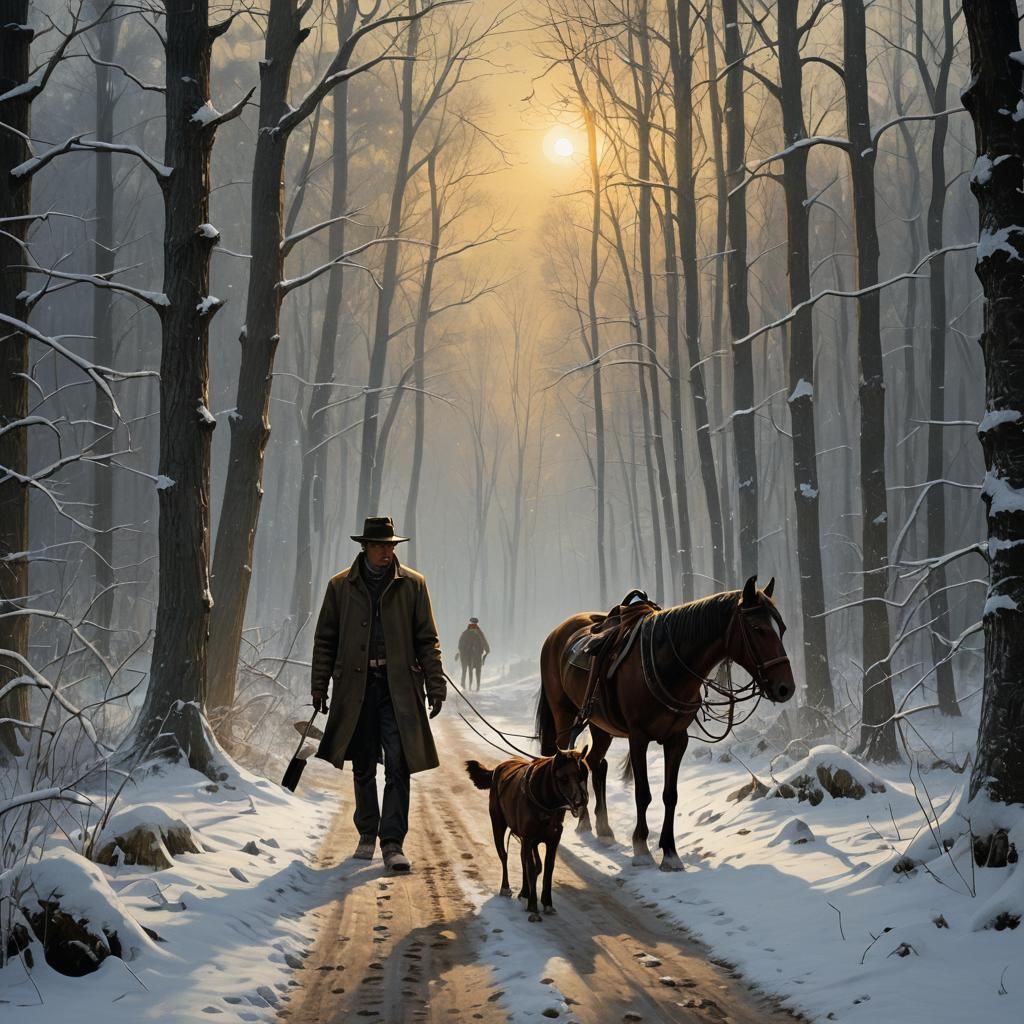 Man Walks into Snowy Woods: Fantasy Concept Art