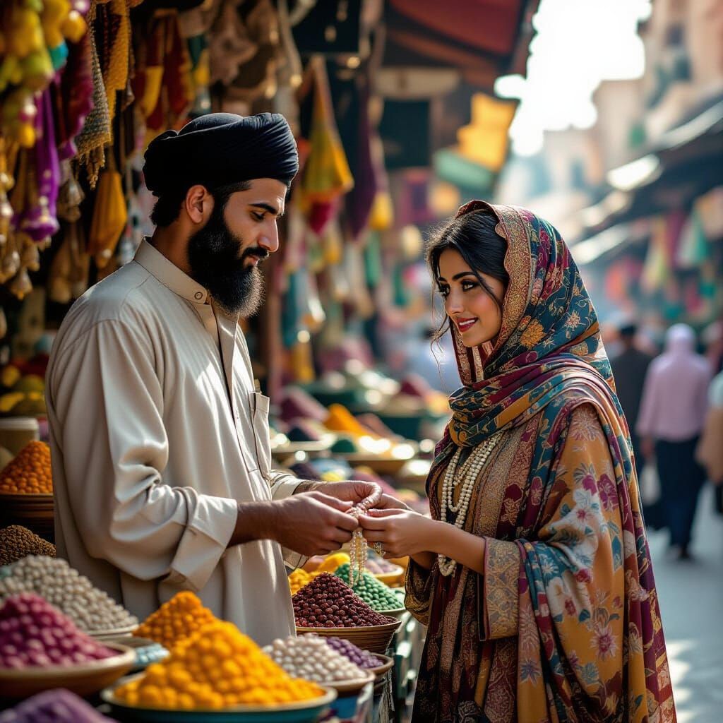 Baghdad Marketplace Scene with Hyperrealistic Details