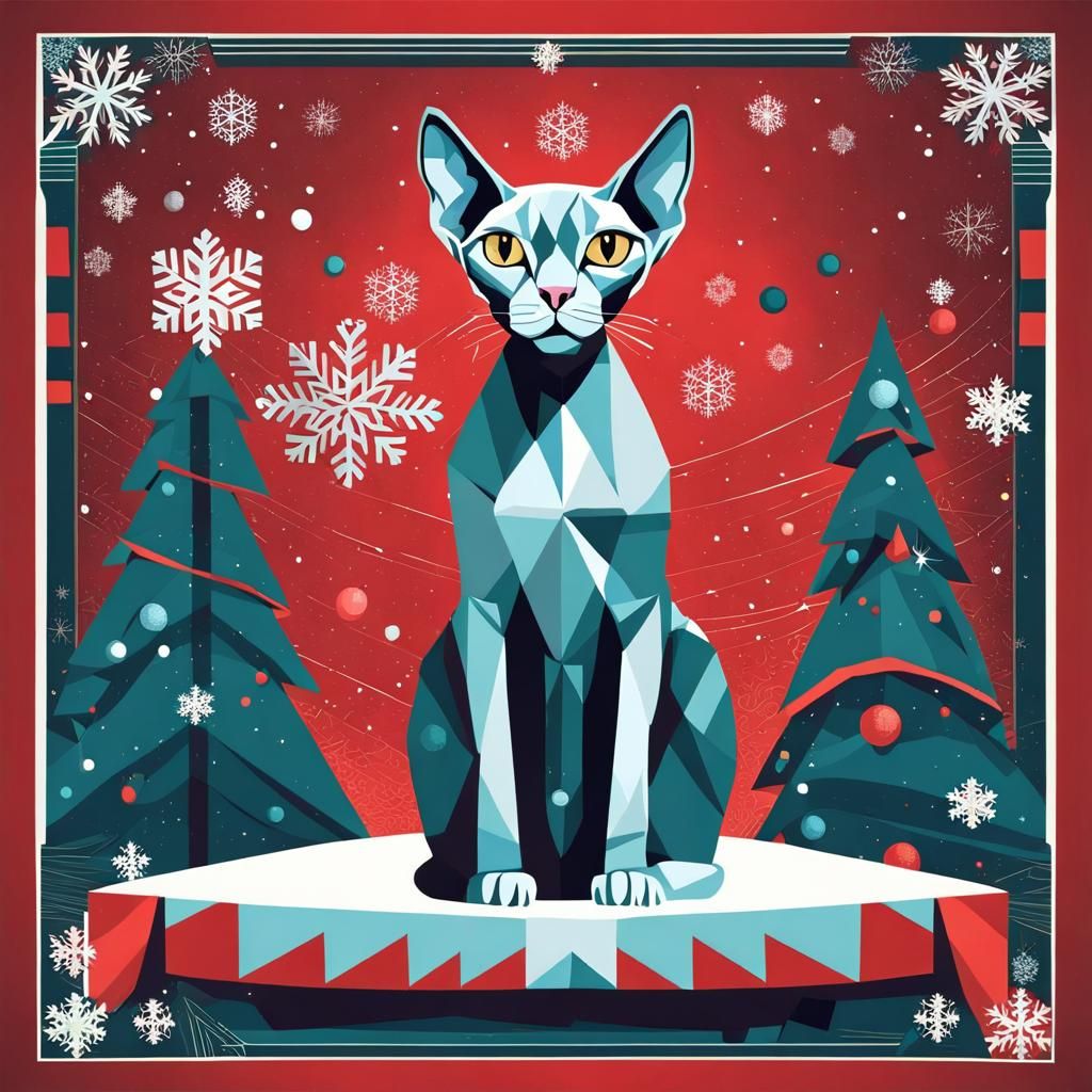 Festive Sphynx Cat Christmas Graphic Illustration