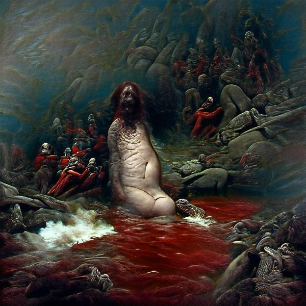 Terrifying Nude Demon in Gothic Horror Scene