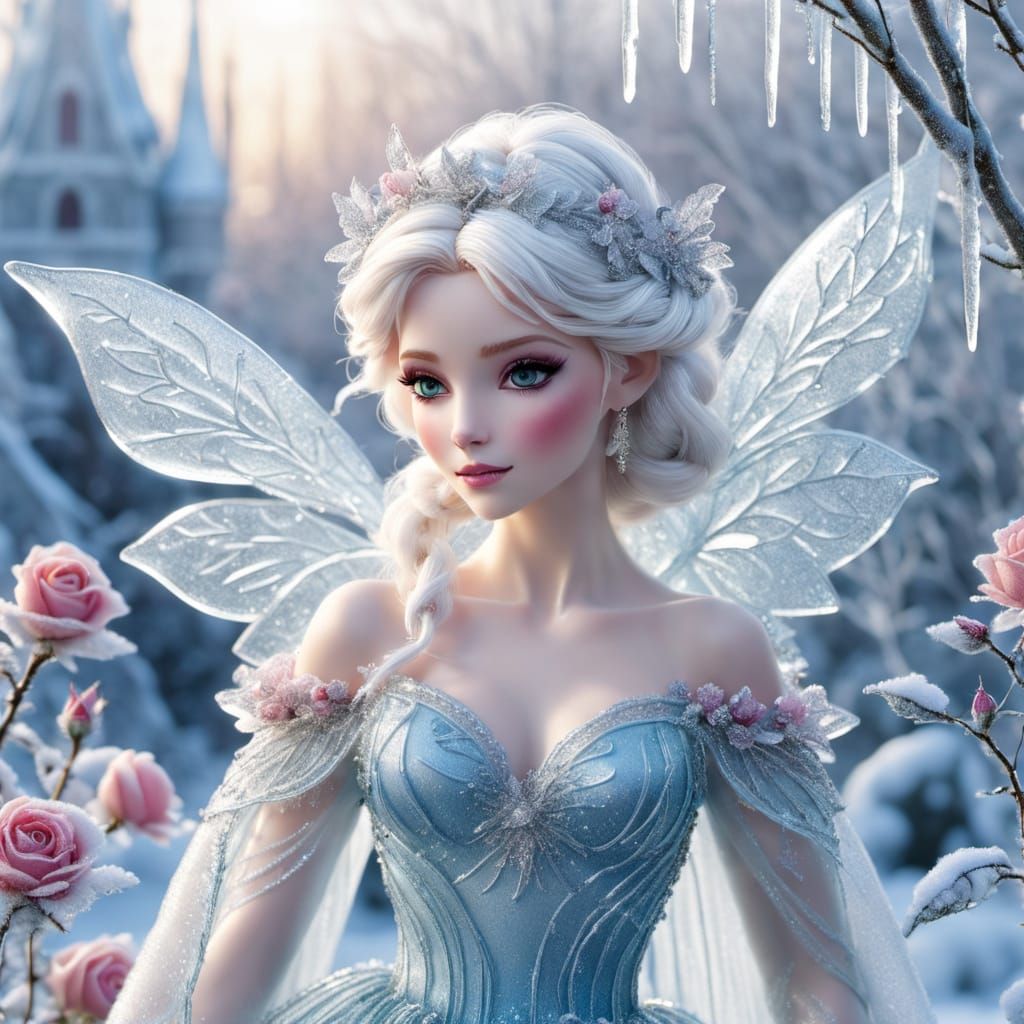 Glass Fairy in Frosted Rose Garden Ballgown