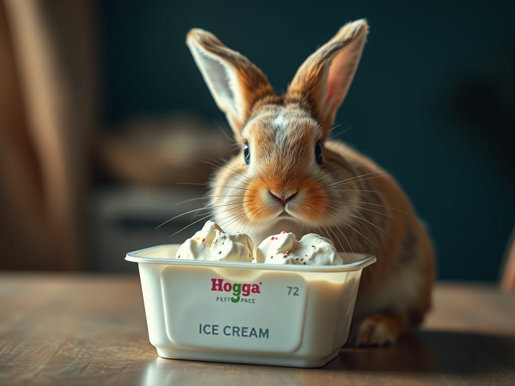 Adorable Bunny Sniffs Ice Cream in Dreamlike 4k