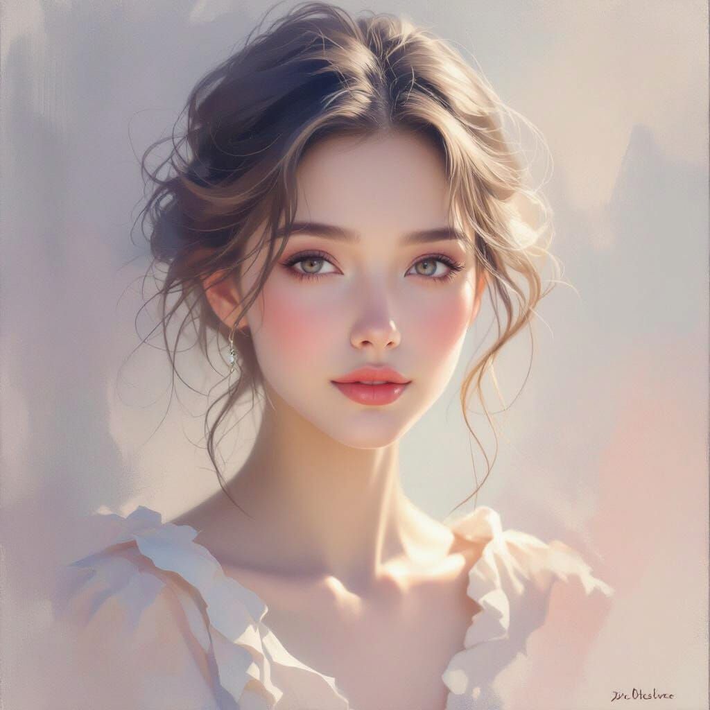 Ethereal Portrait in Soft Watercolor Style
