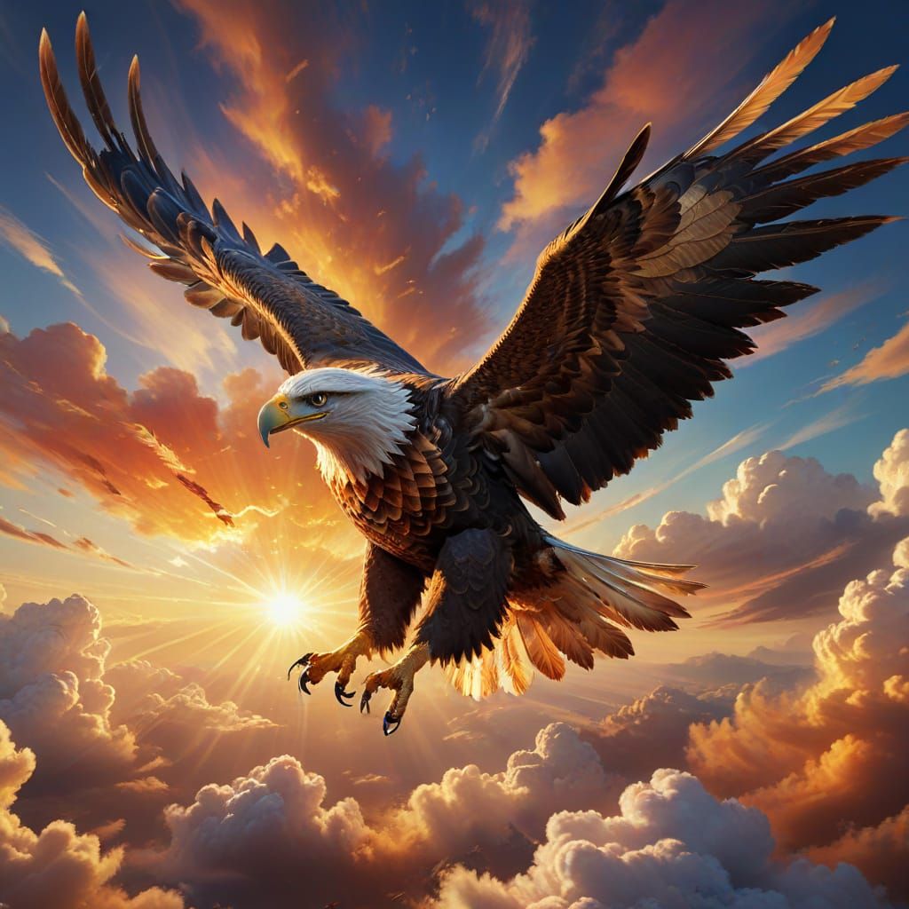 Majestic Eagle Soaring in Golden Light