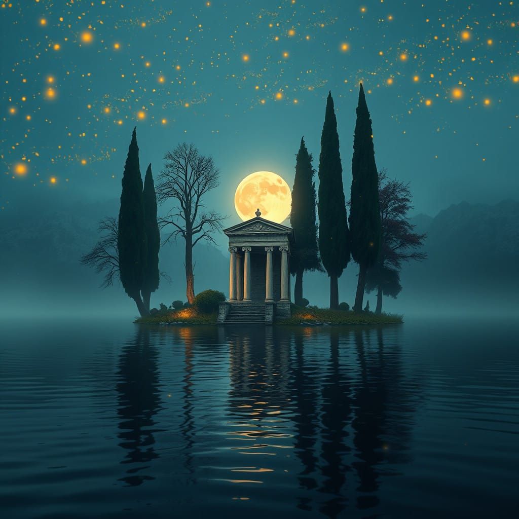 Ethereal Lake Scene at Dusk in a Dreamlike Aesthetic