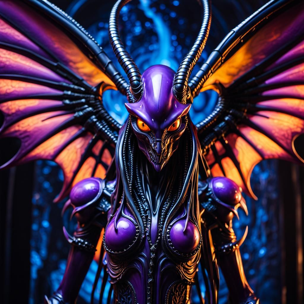 Baroque Gigeresque Winged Xenomorph in Liquid Acrylic