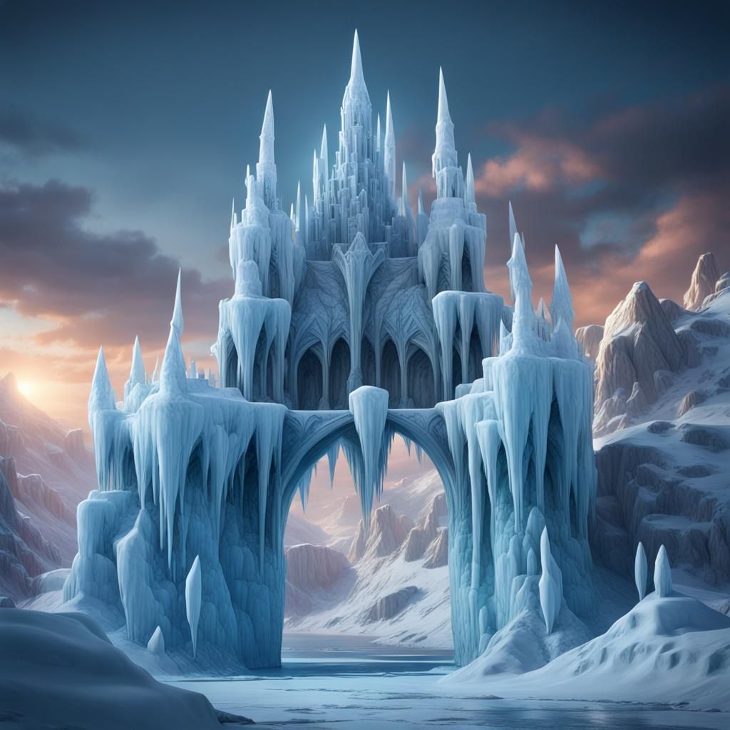 Fantastical Ice Castle Concept Art in 8k