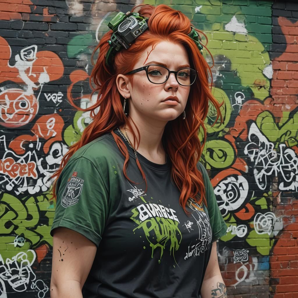 Punk Woman Graffiti Mural in Detailed Matte Painting