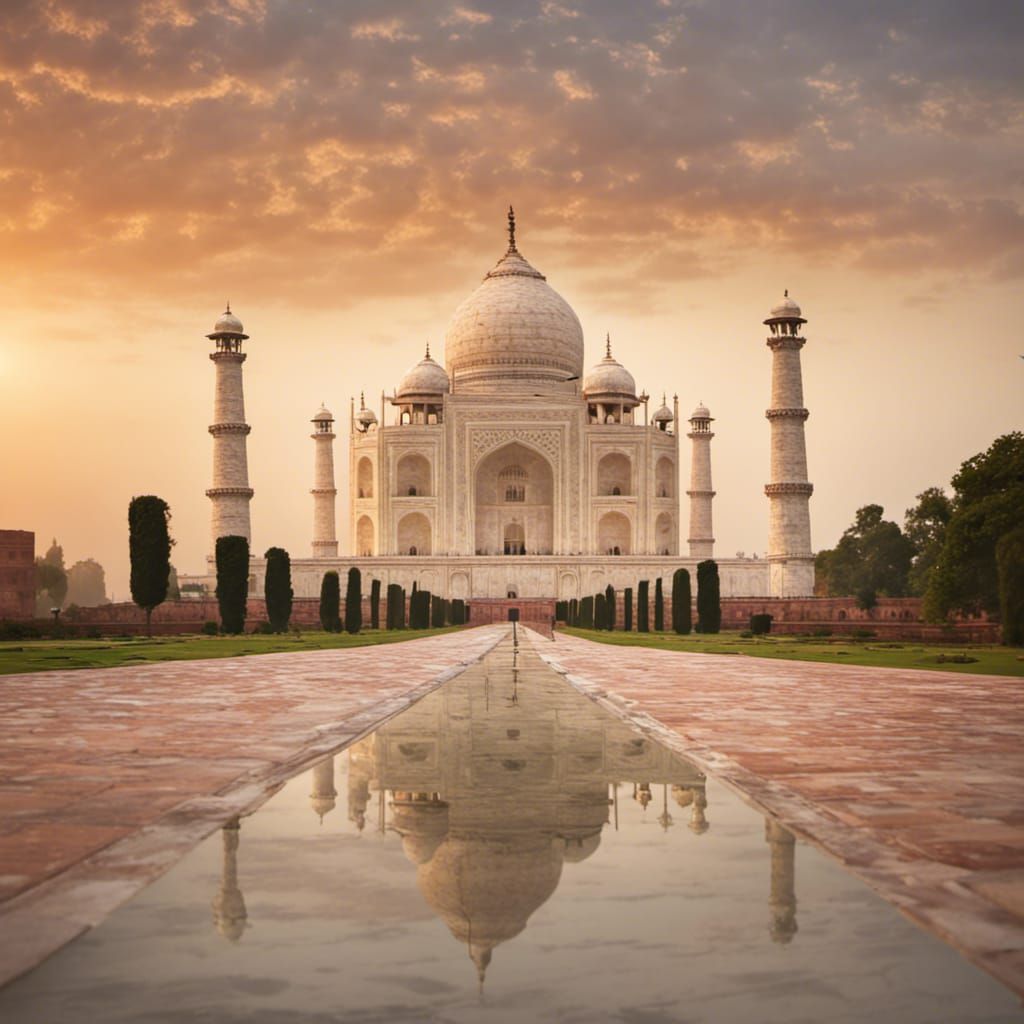 Taj Mahal Sunrise Reflecting on Marble