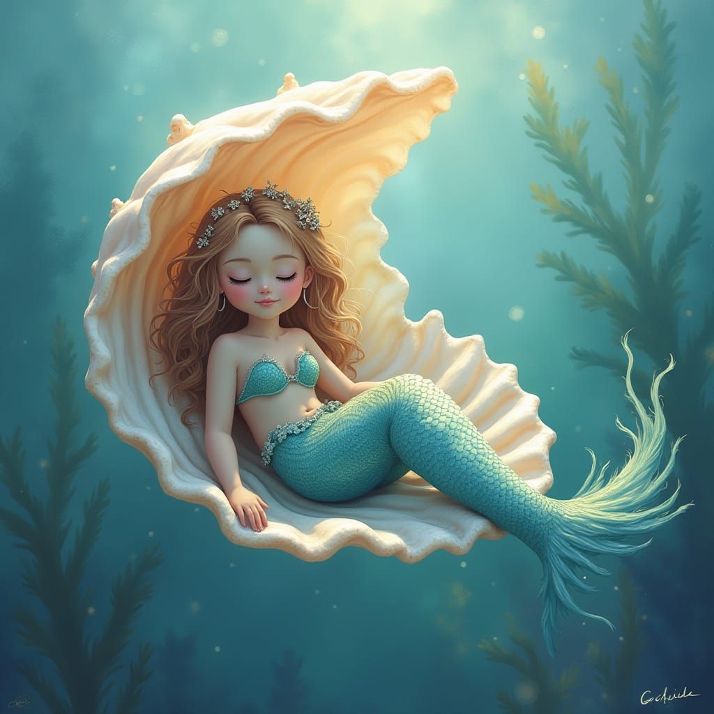 Ethereal Mermaid in Whimsical Sea Shell