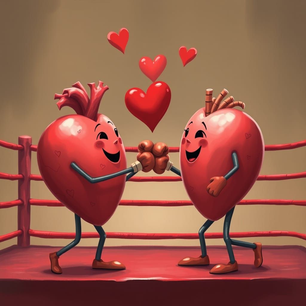 Anthropomorphic Valentine Hearts Engage in Epic Boxing Match