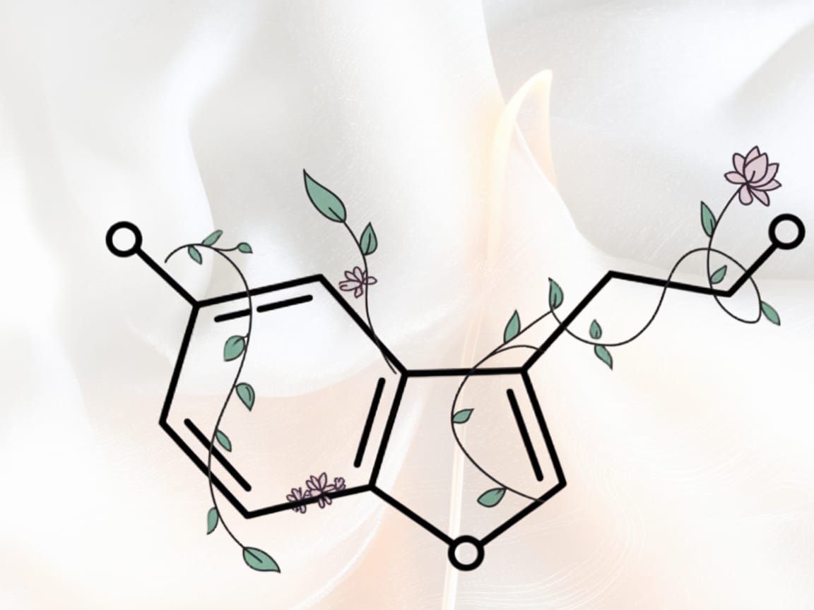 Luxury Candle Brand Logo: Serotonin Molecule with Floral Acc...