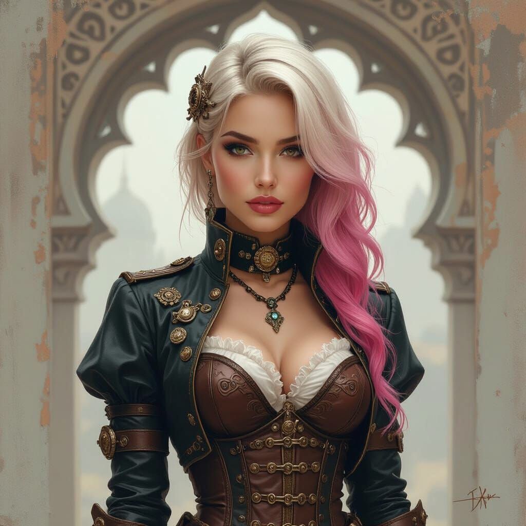 Steampunk Pin-Up with Sfumato and Geometric Structure