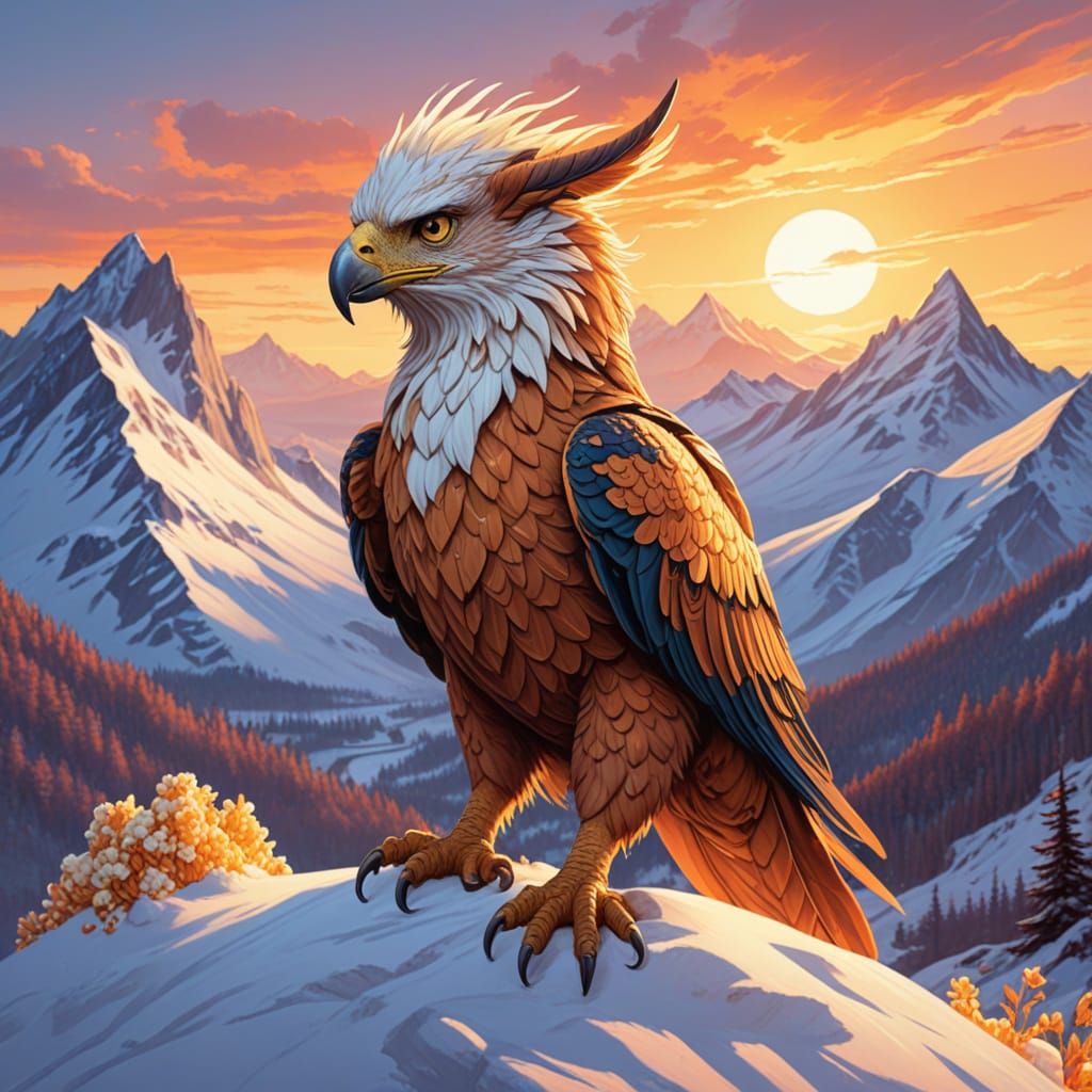 Majestic Gryphon with Popcorn Feathers: Fantasy Illustration