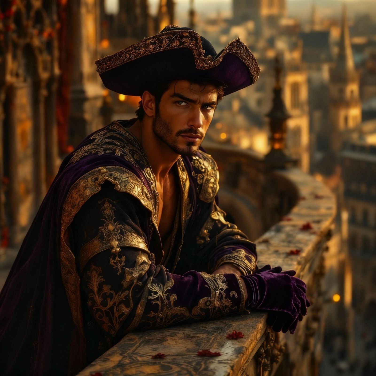 Renaissance Man Overlooks Medieval Paris in Dramatic Lightin...