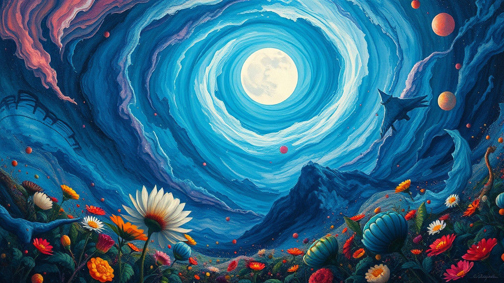 Mystical Moonflower in Fluorescent Impasto Style