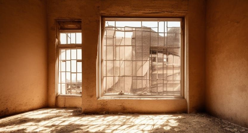Serene and Nostalgic Interior of Dilapidated Building