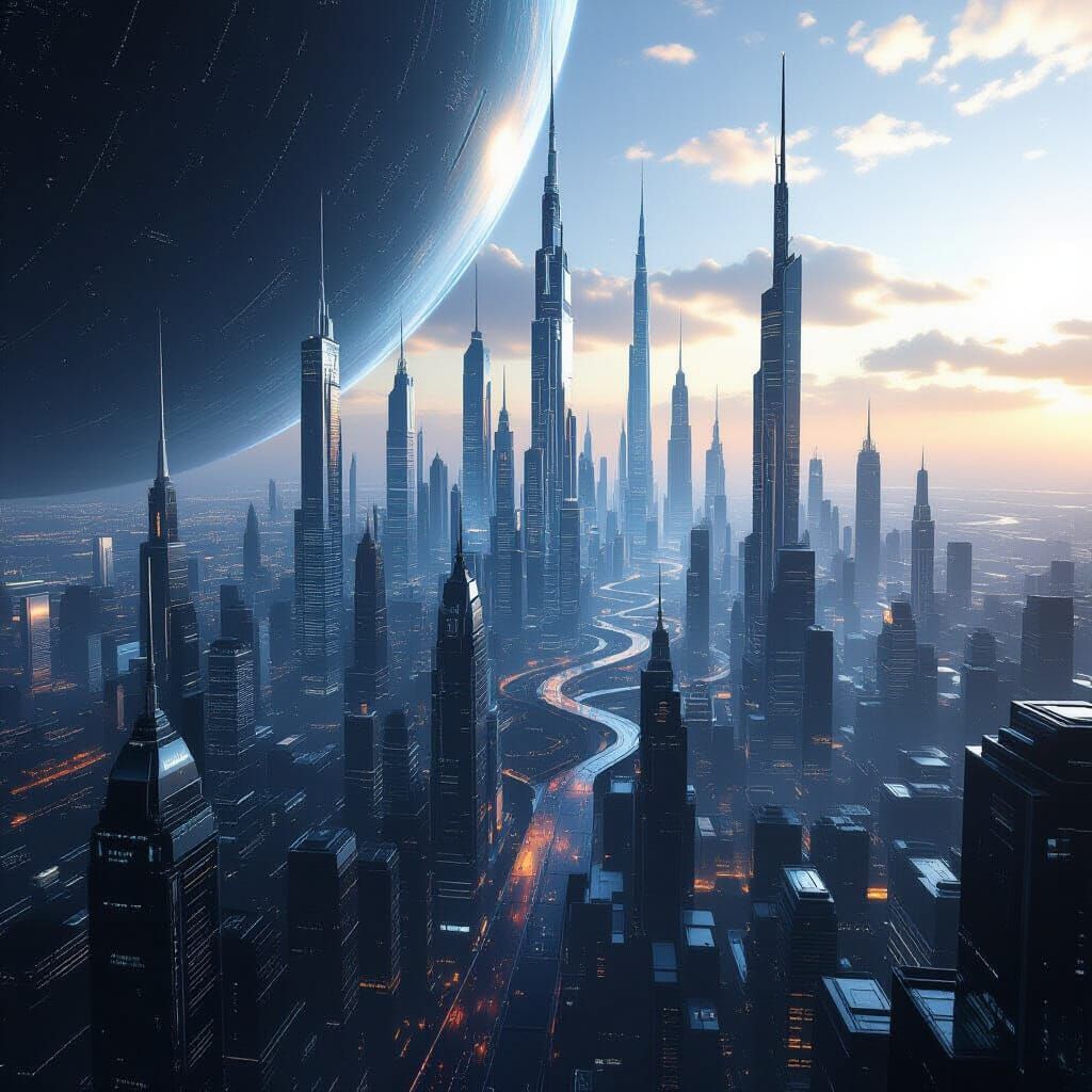 Futuristic Glass City Reaching into Space